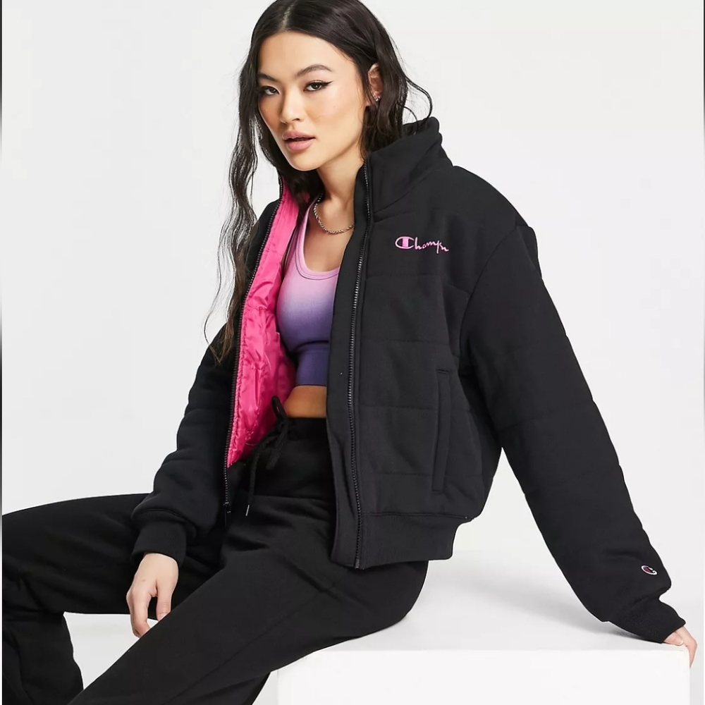 Champion Puffer Jacket with Logo in Black